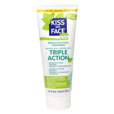 Kiss My Face Triple Action Fluoride-Free Natural Aloe Toothpaste Gel with Xylitol, Cool Mint, 9 oz