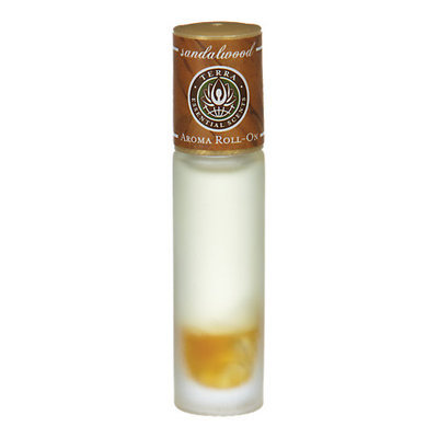 ESSENTIAL OILS TERRA SANDALWOOD AROMA ROLL ON - ESSENTIAL OILS OF SANDALWOOD WITH CLEAR QUARTZ GEMSTONES IN JOJOBA OIL .33 OZ for UNISEX