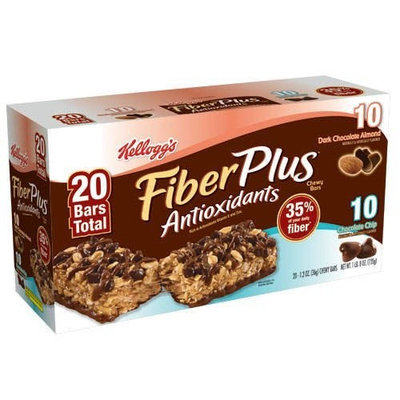 Kellogg's Fiberplus Bars, Chocolate Chip 10, Dark Chocolate Almond 10, 20 Bars Total