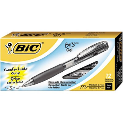BIC BU3 Retractable Gel Roller Ball Pen, Medium, .7mm, Black