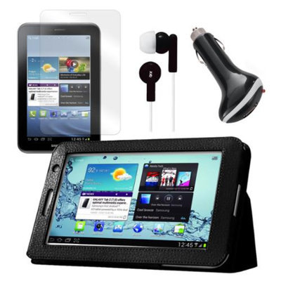 Black Folio Case with Earphones, Screen Protector, and Car Charger for Samsung Galaxy Tab 2 7