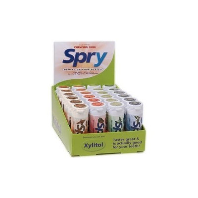 Xlear Spry Xylitol Sugarfree Chewing Gum Tube Display, Assorted Flavors with Green Tea (Pack of 24)