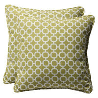 Pillow Perfect Outdoor 2-Piece Square Toss Pillow Set - Green/White Geometric 18