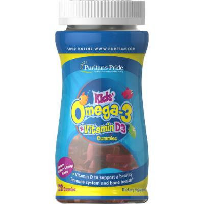 Puritan's Pride Children's Omega 3, DHA & D3 Gummies-120 Gummies