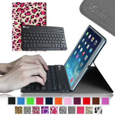 Fintie SmartShell Cover with Wireless Bluetooth Keyboard Case for Apple iPad Air / iPad 5, Leopard Pink