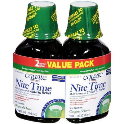 Equate - Nite Time, Multi-Symptom Cold/Flu Relief, Original Flavor, 20 oz (Compare to NyQuil)