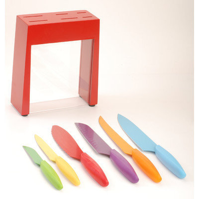 Gela Global 7 Piece Non-Stick Coated Knives Set Knifeblock Color: Red