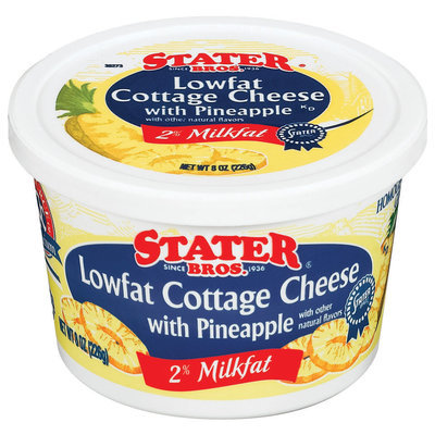 Stater Bros. Lowfat W/Pineapple 2% Milkfat Cottage Cheese 8 Oz Tub