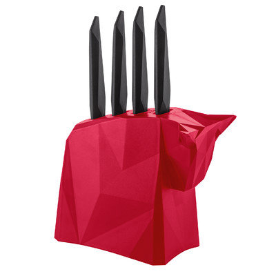 Koziol 5 Piece Pablo Steak Knife Block Set, Red