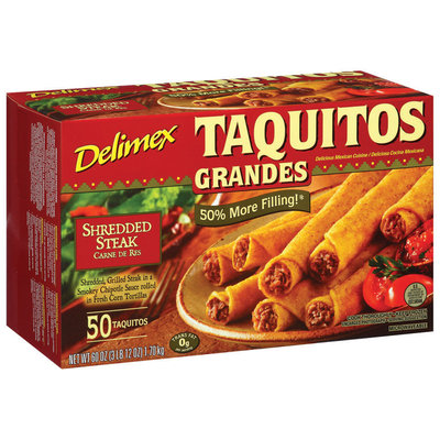 Delimex Shredded Steak Taquitos Grandes 50 Ct Box