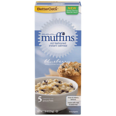 BETTEROATS Muffins Blueberry 5 ct Instant Oatmeal Old Fashioned 7.55 OZ BOX