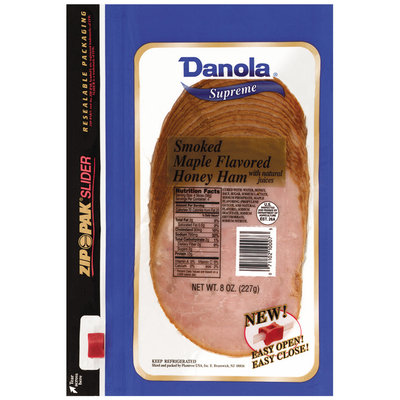 Danola Supreme Smoked Sliced Ham Honey Maple 8 Oz Zip Pak