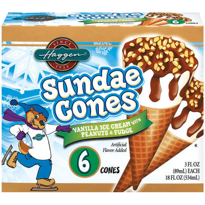 Haggen Vanilla Ice Cream W/Peanuts & Fudge 3 Fl Oz Sundae Cones 6 Ct Box