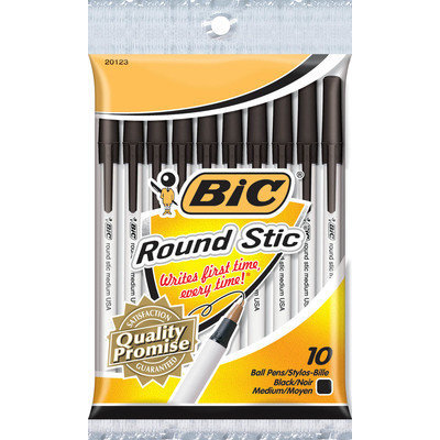 BIC 10 Count Round Stick Ballpoint Pen in Black
