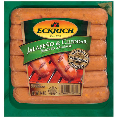 Eckrich Naturally Hardwood Smoked Jalapeno & Cheddar W/Pork Turkey & Beef Smoked Sausage 14 Oz Pack