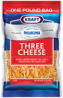 Kraft Natural Cheese Three Cheese W/Touch of Philadelphia Shredded Cheese 16 Oz Peg