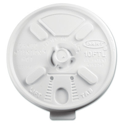 Dart Fusion 10FTL Lift N Lock Plastic Hot Cup Lids Fits 10-oz. Cups White 100/bag