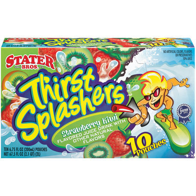 Stater Bros. Thirst Splashers Strawberry Kiwi 6.75 Fl Oz Pouches Juice Drink 10 Ct Box