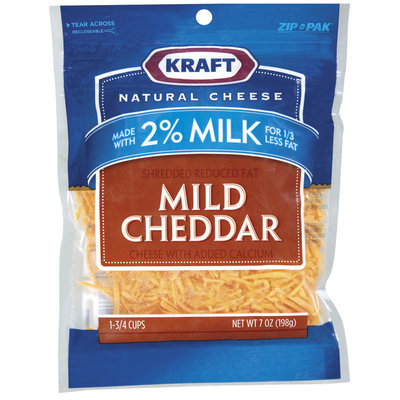 Kraft Natural Cheese Mild Cheddar Reduced Fat W/Added Calcium Made W/2% Milk Shredded Cheese 7 Oz Peg