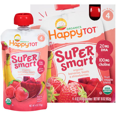 Happy Tot® Organics Super Smart™ Organic Bananas, Beets & Strawberries Fruit & Veggie Blend 4-4 oz. Pouches