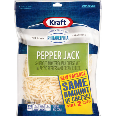 Kraft Shredded Pepper Jack Cheese with a Touch of Philadelphia 8 oz. ZIP-PAK®