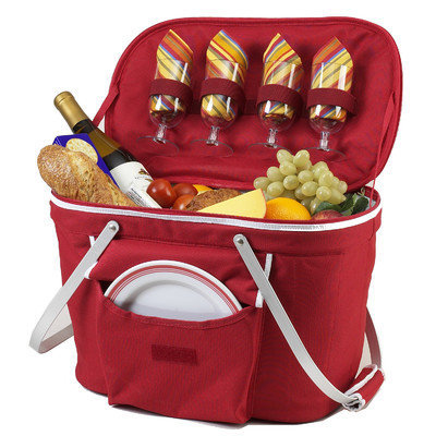 Picnic at Ascot 401R Collapsible Insulated Picnic Basket in Red