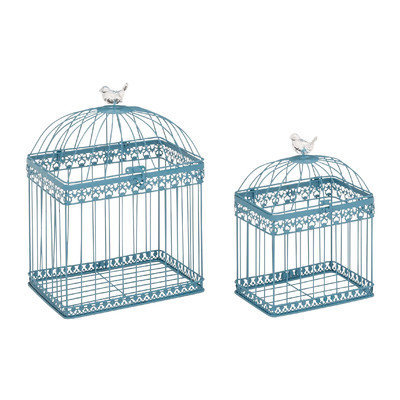 Cole & Grey 2 Piece Metal Acrylic Bird Cage Set Color: Turquoise