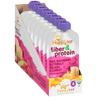 Happy Tot® Fiber & Protein Pear, Raspberry, Butternut Squash & Carrot 8-4 oz Pouches