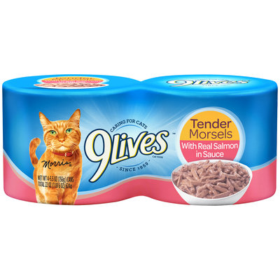 9Lives Tender Morsels with Real Salmon in Sauce Wet Cat Food, 4/5.5-Ounce Cans (Pack of 6)