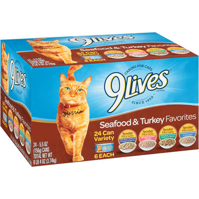 9Lives Turkey & Seafood Favorites Wet Cat Food Variety Pack, 5.5-Ounce Cans (Pack of 24)