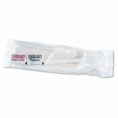 BOARDWALK 6KITMW Cutlery Kit Plastic Fork/spoon/knife/salt/pepper/napkin White 250/carton