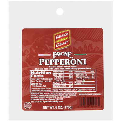 PATRICK CUDAHY Retail Pavone 6oz Pegs Pepperoni - Retail PEG