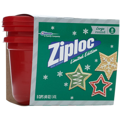 Ziploc® One Press Seal Holiday Red Large Round Containers 2 ct Sleeve