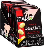 Mario® Pitted Green Snack Olives with a Hint of Savory Pepper 1.05 oz. Pouch