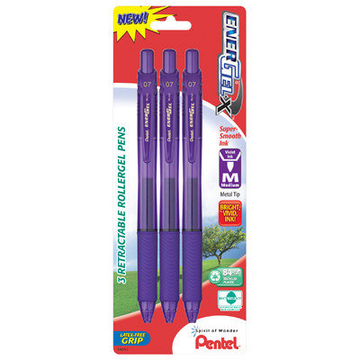 Pentel 3 Count 0.7mm Violet Needle Point Gel Pen