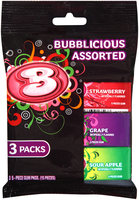 Bubblicious Strawberry/Grape/Sour Apple Assorted Bubble Gum 3-5 Piece Packs