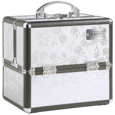 Beautify-Professional Stylish Silver Rose Aluminium Beauty Cosmetics & Make Up Case