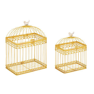 Cole & Grey 2 Piece Metal Acrylic Bird Cage Set Color: Yellow