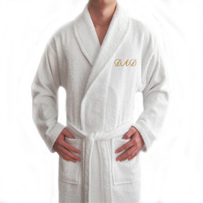 Linum Home Textiles Terry Bathrobe for Dad, Large/X-Large, White/Gold
