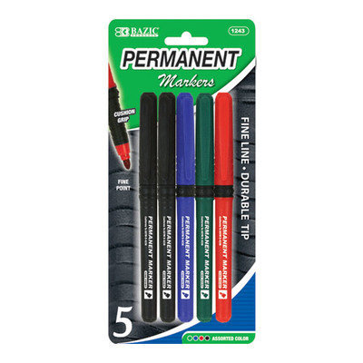 Bazic 1243-24 Fine Tip Permanent Markers with Cushion Grip