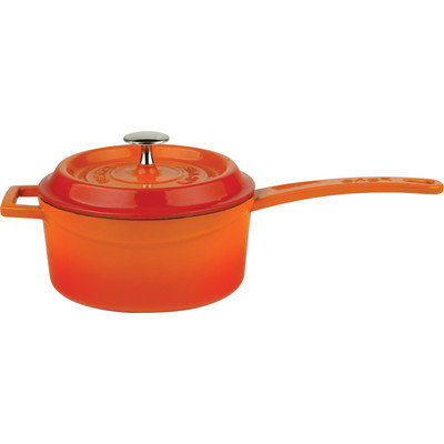 Lava Cookware Signature Enameled Cast-Iron 1 Qt Sauce Pan with lid, Orange Spice
