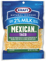 Kraft Natural Cheese Mexican Style Taco Made W/2% Milk Shredded Cheese 7 Oz Peg