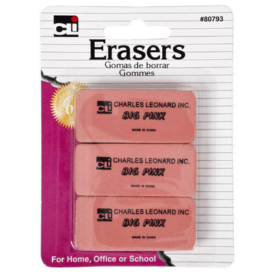 Charles Leonard Inc 80793 Pink Eraser 3 Count
