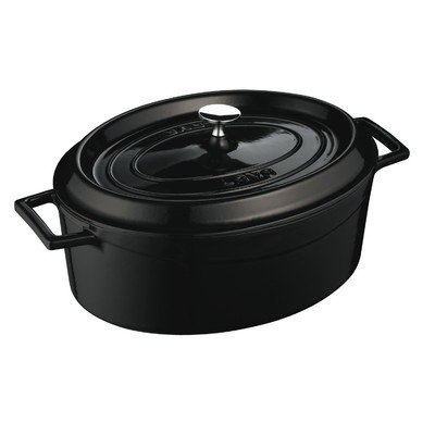 Lava Cookware Signature Enameled Cast-Iron Oval Dutch Oven, 5-qt, Black Obsidian