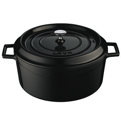 Lava Cookware Signature Enameled Cast-Iron Dutch Oven, 7 Qt, Black Obsidian