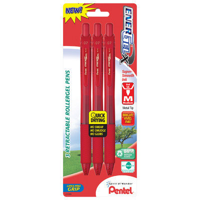 Pentel 3 Count 0.7mm Red Needle Point Gel Pen