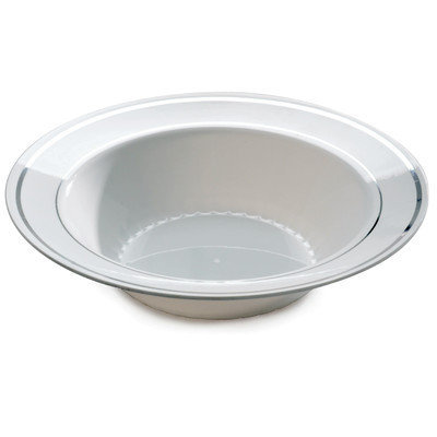 Fineline Settings, Inc Silver Splendor Bowl (Pack of 120), White with Silver Accent