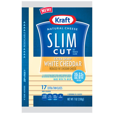 Kraft Slim Cut Reduced Fat Extra Sharp White Cheddar Natural Cheese Slices 17 ct ZIP-PAK®