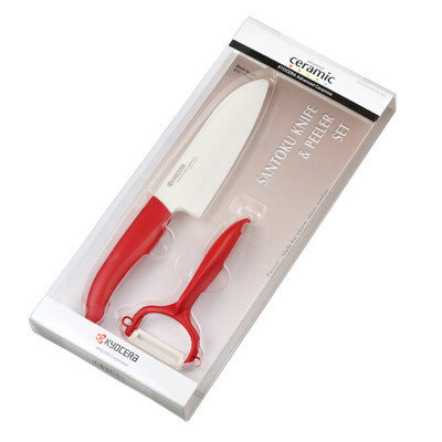Kyocera Advanced Ceramics Kyocera Revolution Series 5-1/2-Inch Santoku Knife and Y Peeler Set, Pink