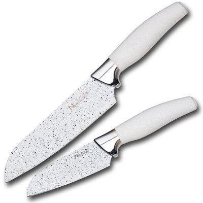 New England Cutlery 2 Piece Santoku Knife Set Color: White